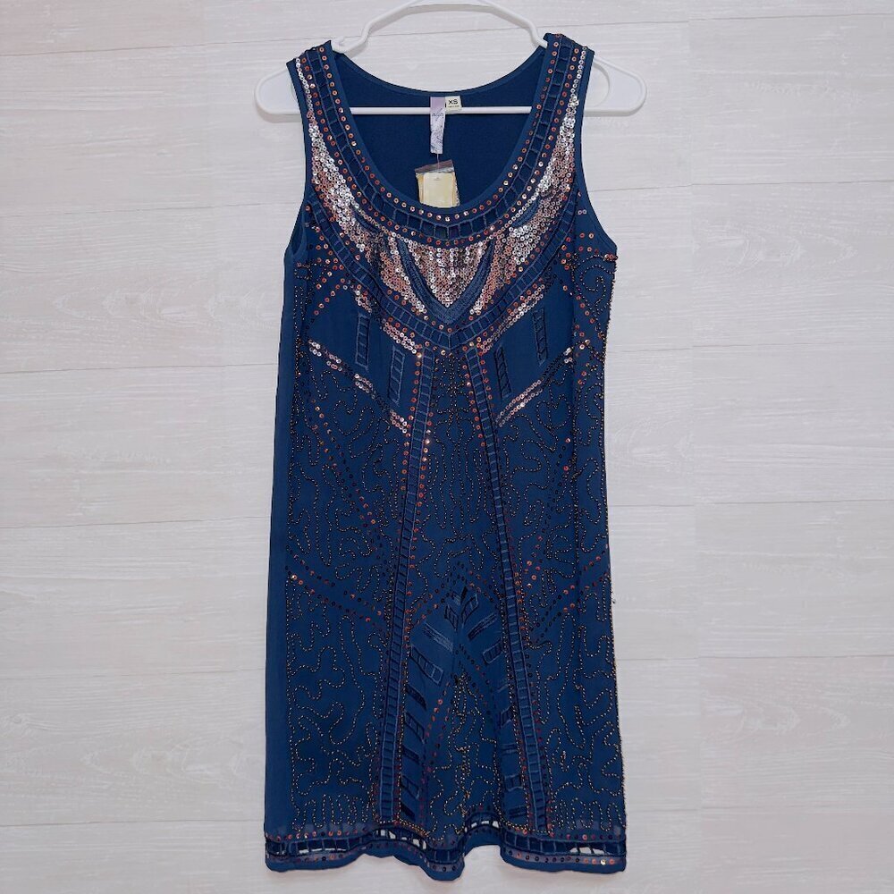 Francesca's NWT Blue Beaded Sequin Sleeveless Scoop Neck Casual Party Dress XS